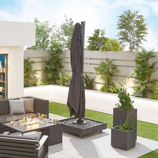 Nova - Galaxy 4m x 3m Rectangular Cantilever Parasol with LED Lights - Grey - LOW STOCK