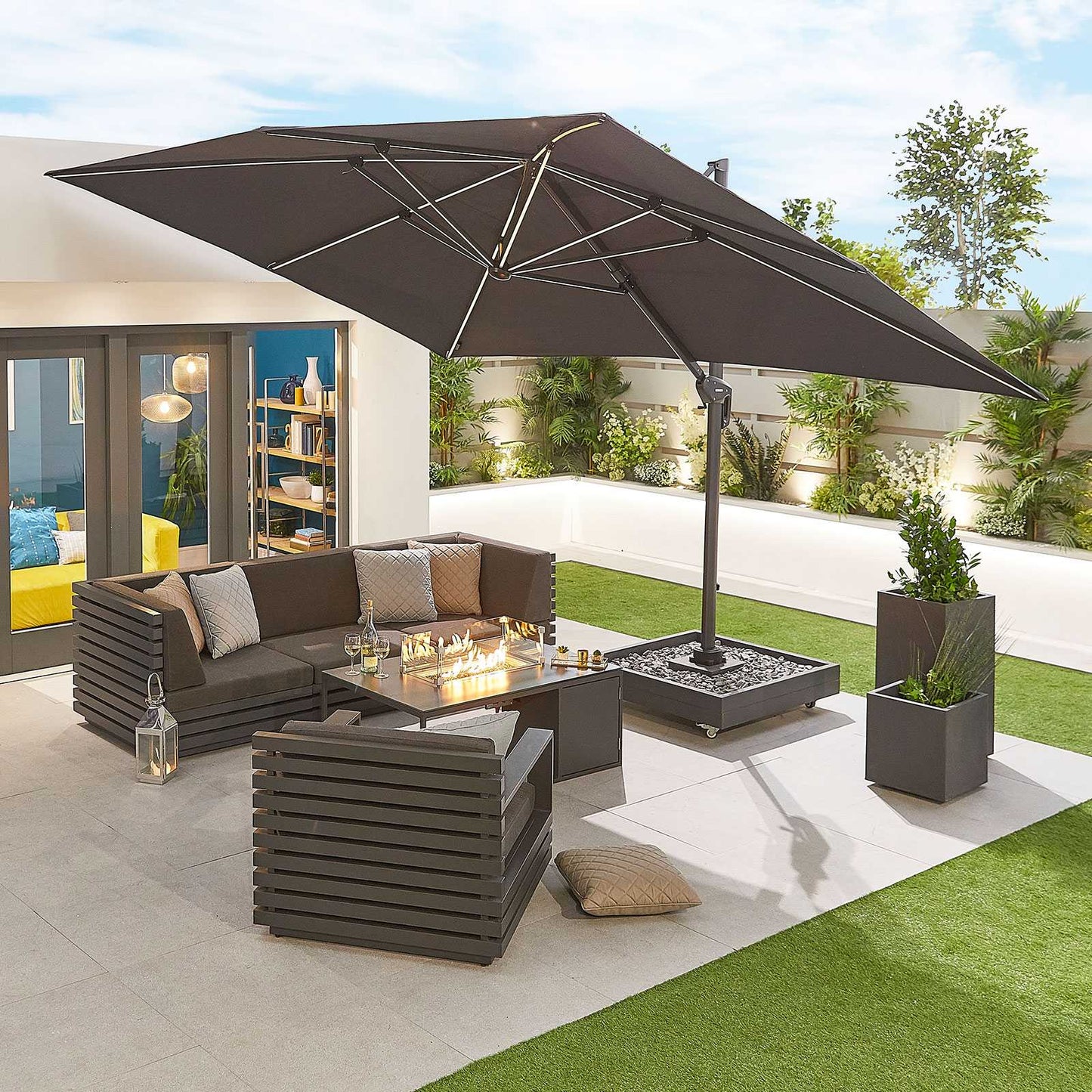 Nova - Galaxy 4m x 3m Rectangular Cantilever Parasol with LED Lights - Grey - LOW STOCK