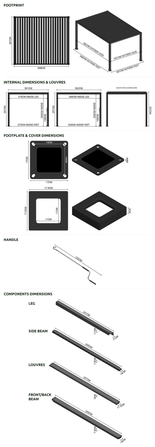 Nova - Titan  - 3.6m x 3m Rectangular Aluminium Pergola in Grey - LOW STOCK
