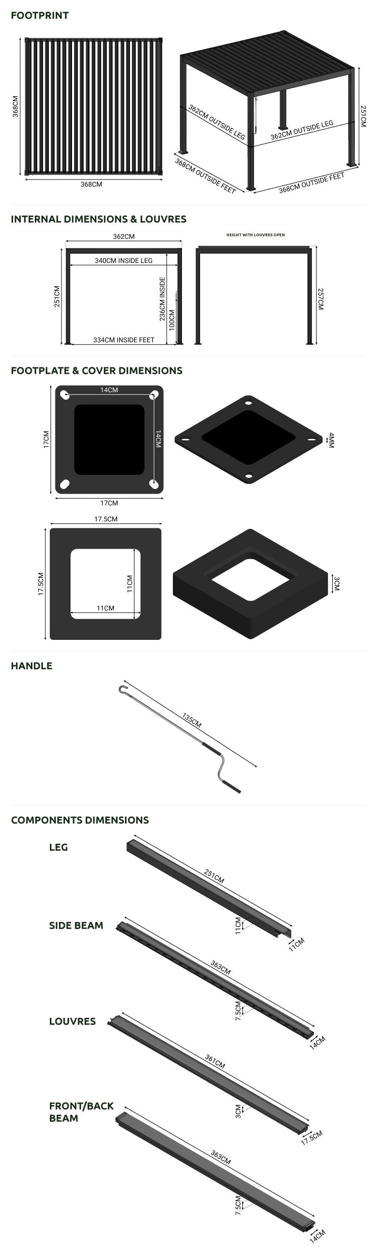 Nova - Titan 3.6m x 3.6m Square Aluminium Pergola in Grey - LOW STOCK