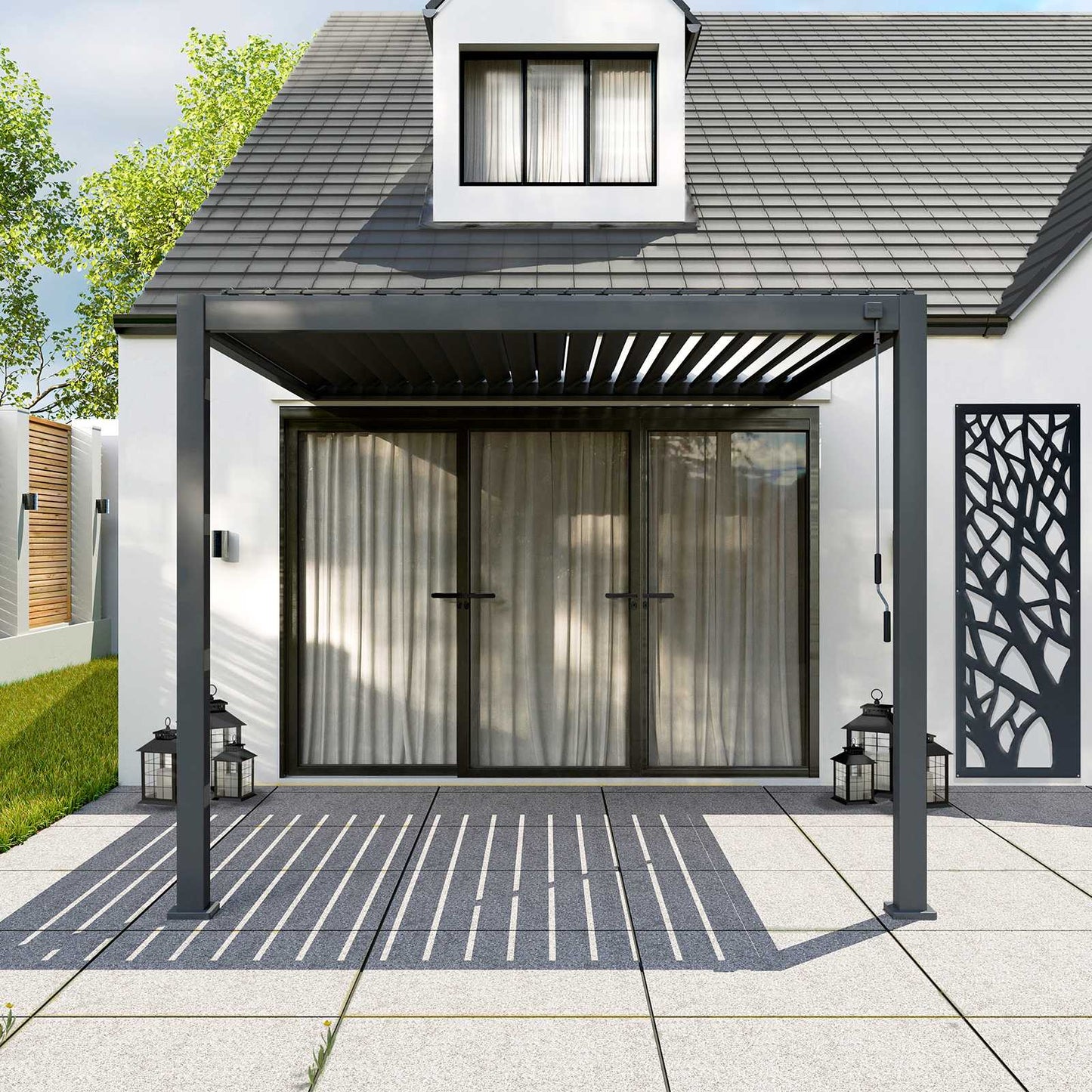 Nova - Titan Aluminium Wall Mounted Pergola - 3m x 3m Square in Grey