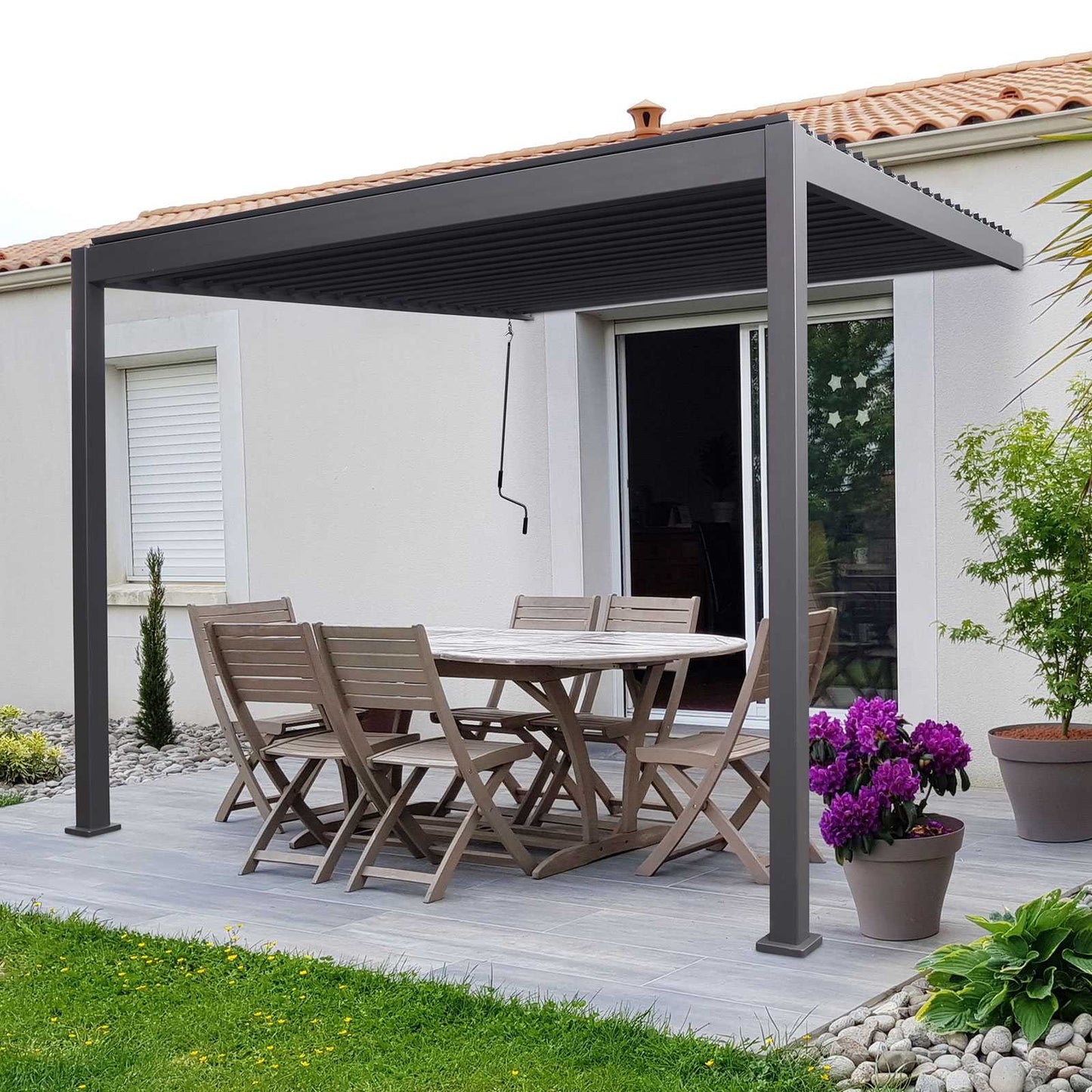 Nova - Titan Aluminium Wall Mounted Pergola - 3m x 3m Square in Grey