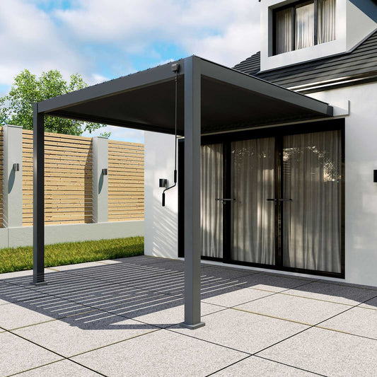 Nova - Titan Aluminium Wall Mounted Pergola - 3m x 3m Square in Grey - LOW STOCK