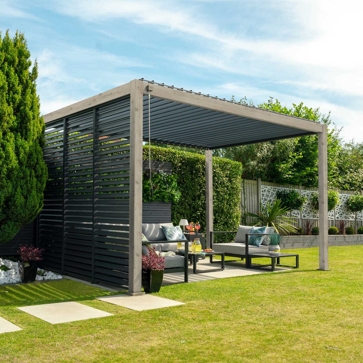 Nova - Titan 3m x 3m Square Aluminium Pergola - Wood Look