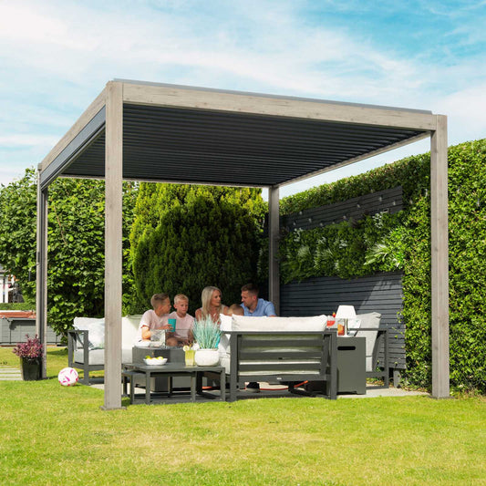 Nova - Titan 3m x 3m Square Aluminium Pergola - Wood Look