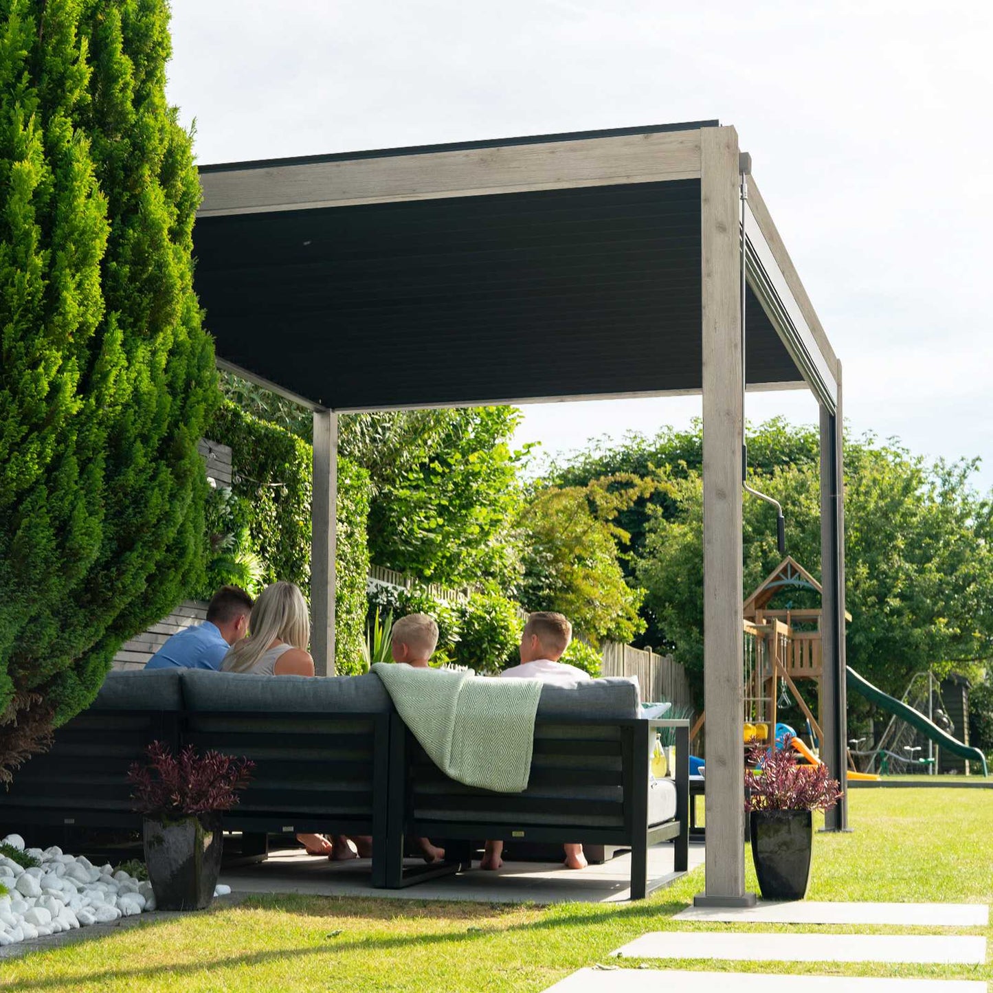 Nova - Titan 3m x 3m Square Aluminium Pergola - Wood Look