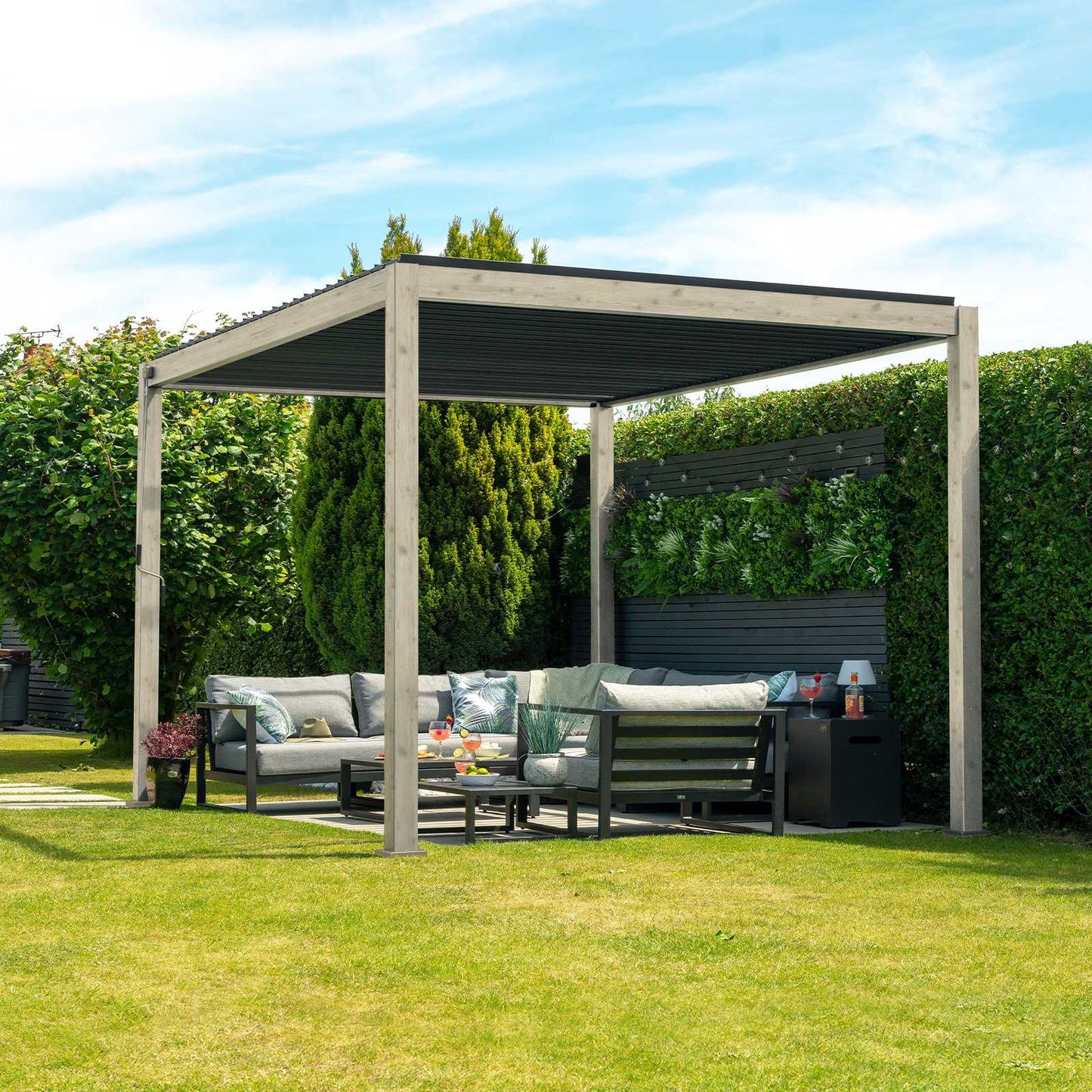 Nova - Titan 3m x 3m Square Aluminium Pergola - Wood Look