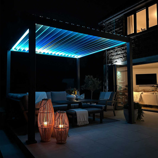 Nova - Titan 3m x 3m Square Motorised LED Pergola in Grey