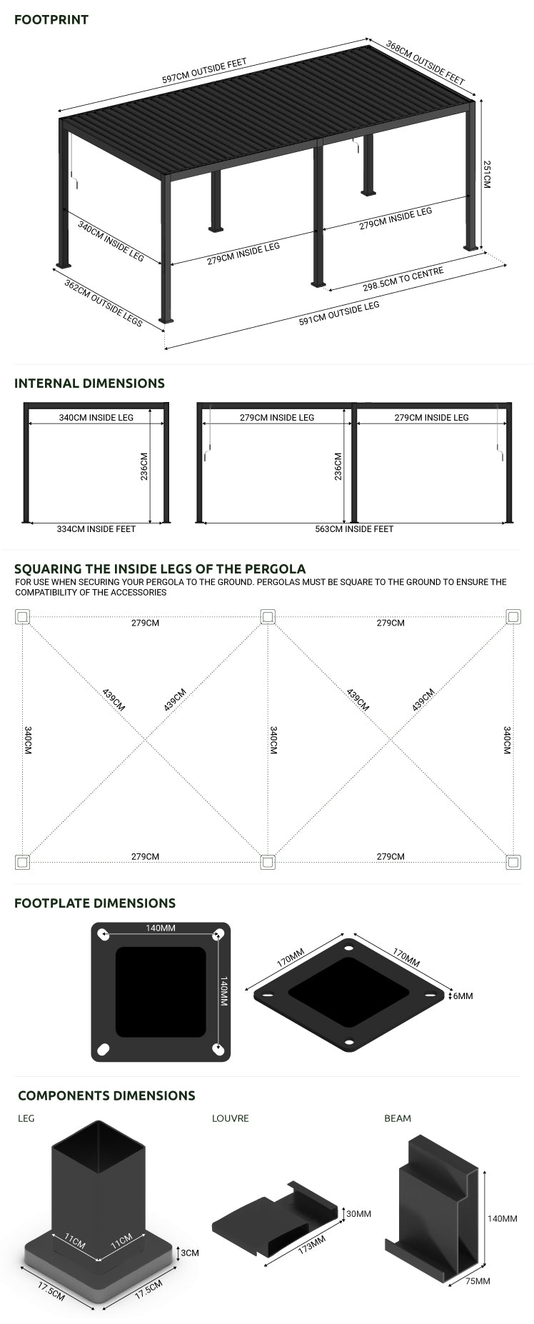 Nova - Titan 6m x 3.6m Aluminium Pergola - Grey