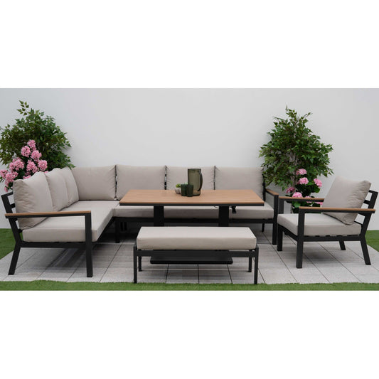 Nova - Heidi Left Hand Corner Sofa Dining Set with Rectangular Rising Table, Armchair and Bench