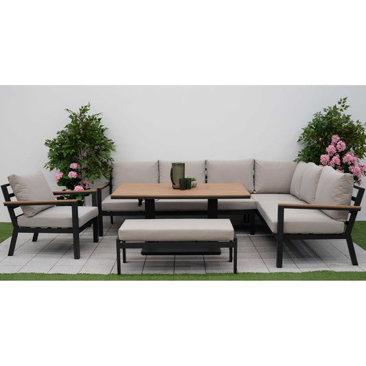 Nova - Heidi Right Hand Corner Sofa Dining Set with Rectangular Rising Table, Armchair and Bench