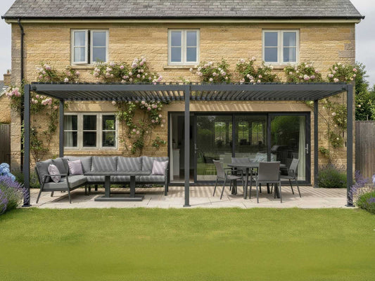 Nova - Phoenix L-Shaped Corner Sofa Dining Set with Rectangular Rising Table - Grey