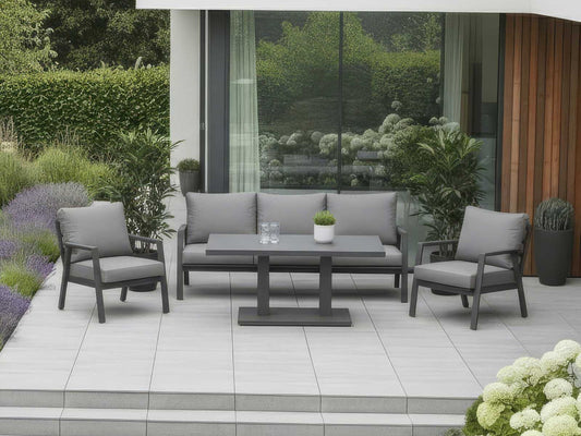 Nova - Phoenix 3 Seater Sofa Dining Set with Rectangular Rising Table - Grey