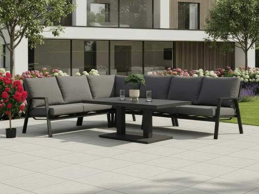 Nova - Zara L-Shaped Corner Sofa Set with Rectangular Rising Table - Grey