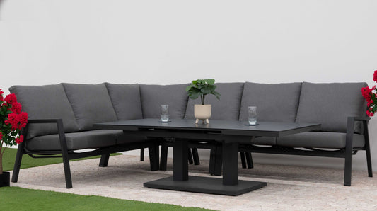 Nova - Zara L-Shaped Corner Sofa Set with Rectangular Extending Rising Table - Grey