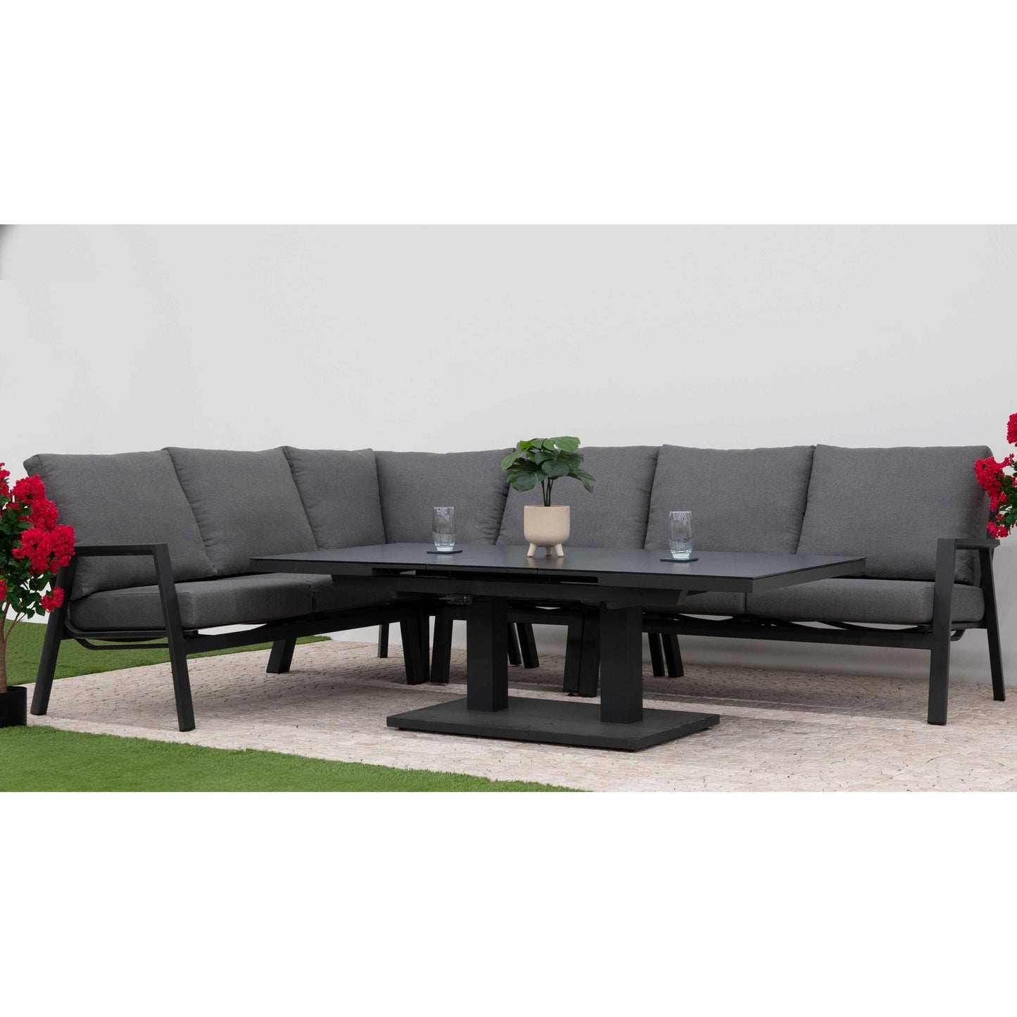 Nova - Zara L-Shaped Corner Sofa Set with Rectangular Extending Rising Table - Grey