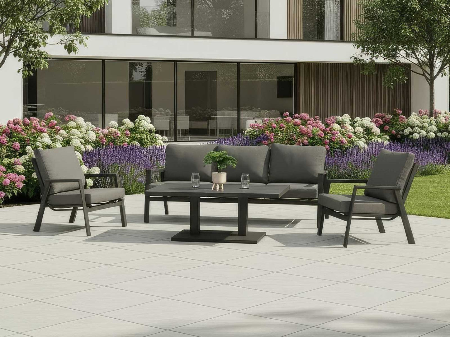 Nova - Zara 3 Seater Sofa Dining Set with Rectangular Rising Table - Grey