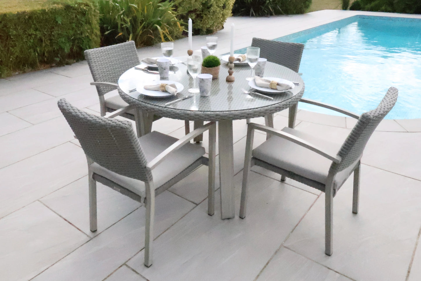 Nova - Griffin 4 Seat Round Dining Set - Light Grey - LOW STOCK
