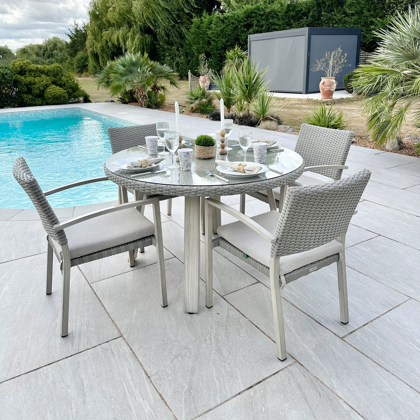 Nova - Griffin 4 Seat Round Dining Set - Light Grey - LOW STOCK
