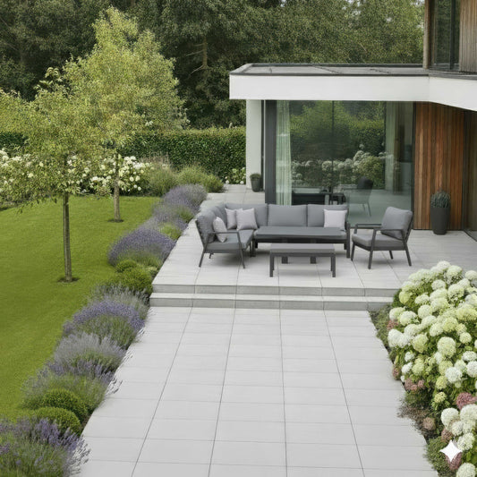 Nova - Phoenix Corner Sofa Set with Rectangular Extending Rising Table, Armchair & Bench - Grey