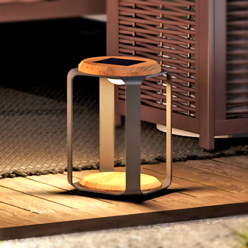 Chimes - Pegasus Medium Aluminum & Teak Solar LED Lantern - Medium