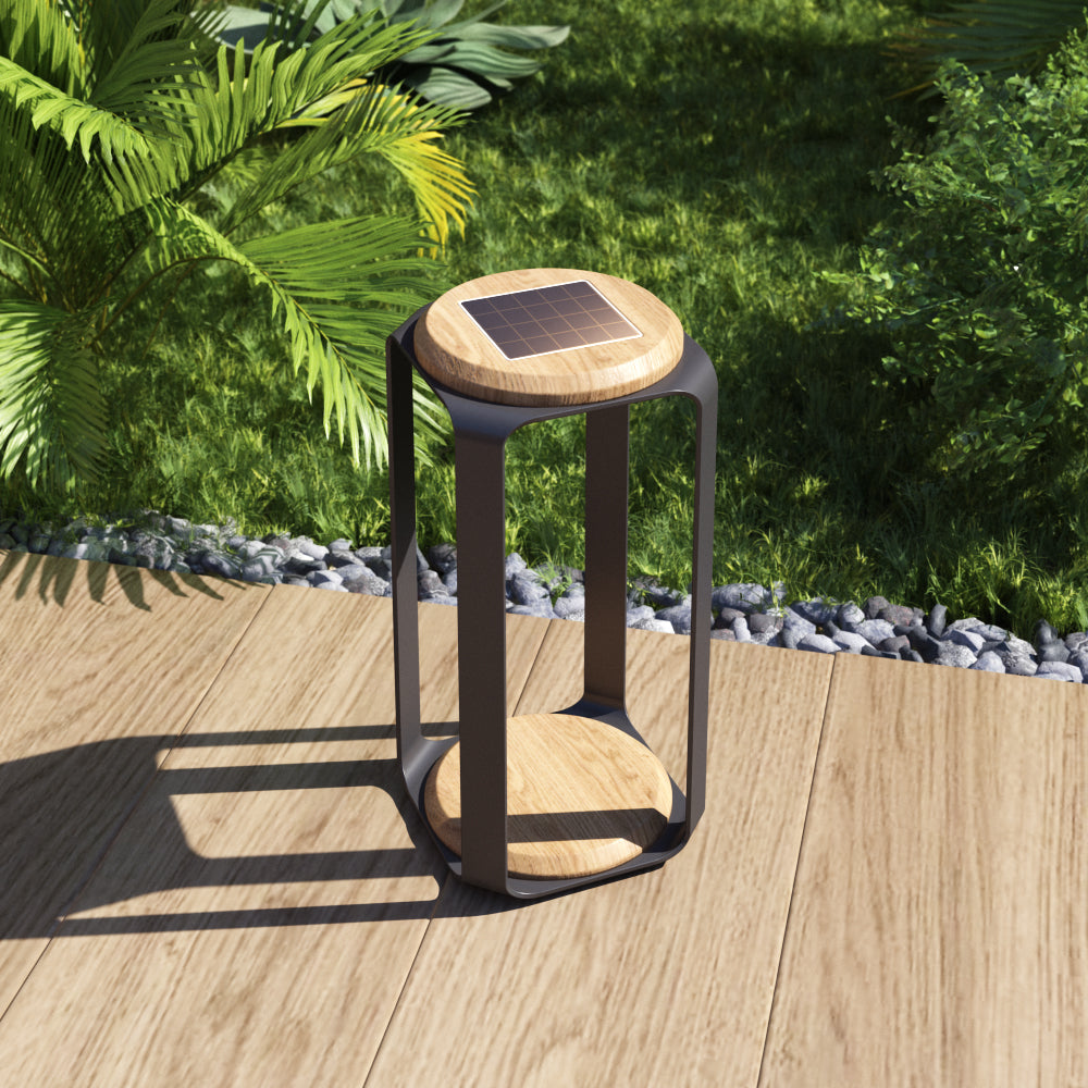 Chimes - Pegasus Large Aluminum & Teak Solar LED Lantern - Large