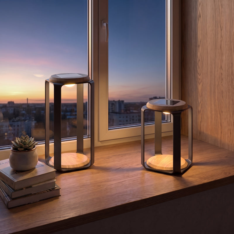 Chimes - Pegasus Medium Aluminum & Teak Solar LED Lantern - Medium