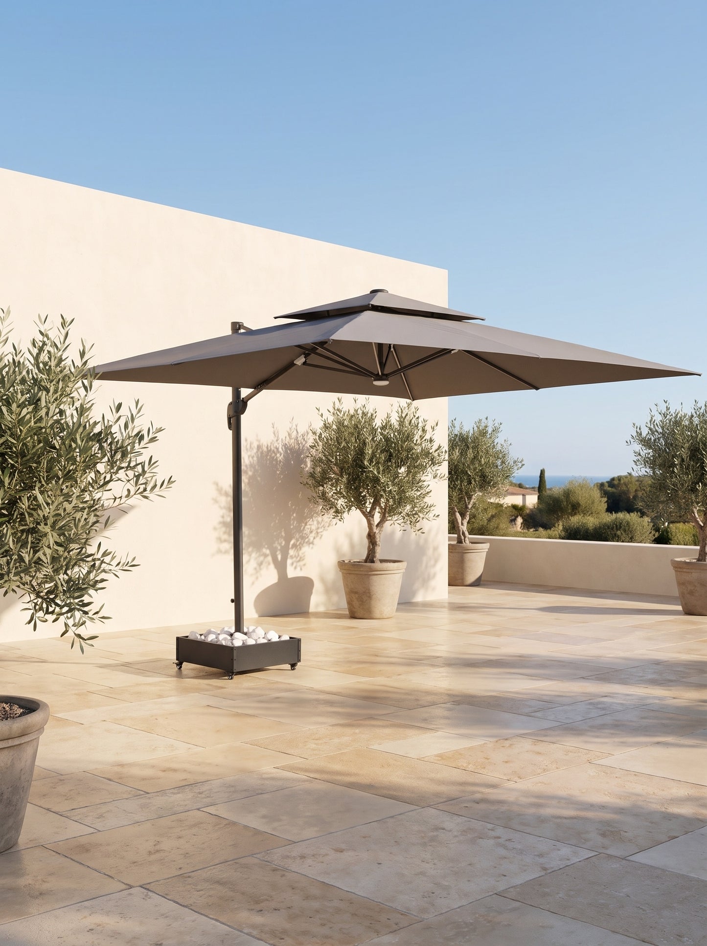 Chimes - Lusso 4m x 3m Rectangular Crank & Tilt LED Cantilever Parasol - Grey
