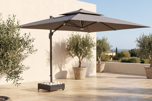 Chimes - Lusso 4m x 3m Rectangular Crank & Tilt Solar LED Cantilever Parasol - Grey