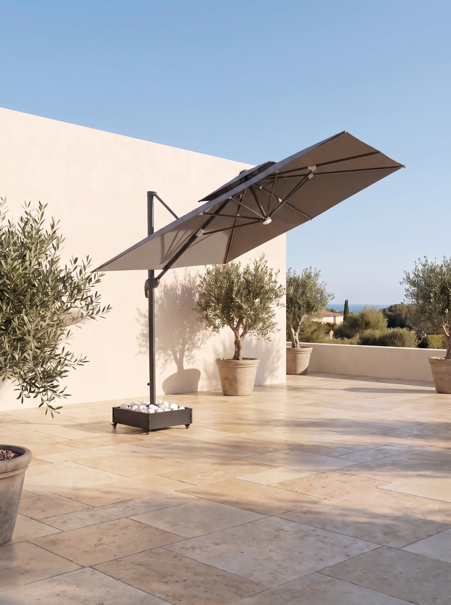 Chimes - Lusso 4m x 3m Rectangular Crank & Tilt LED Cantilever Parasol - Grey