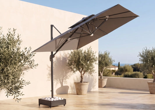Chimes - Lusso 4m x 3m Rectangular Crank & Tilt Solar LED Cantilever Parasol - Grey