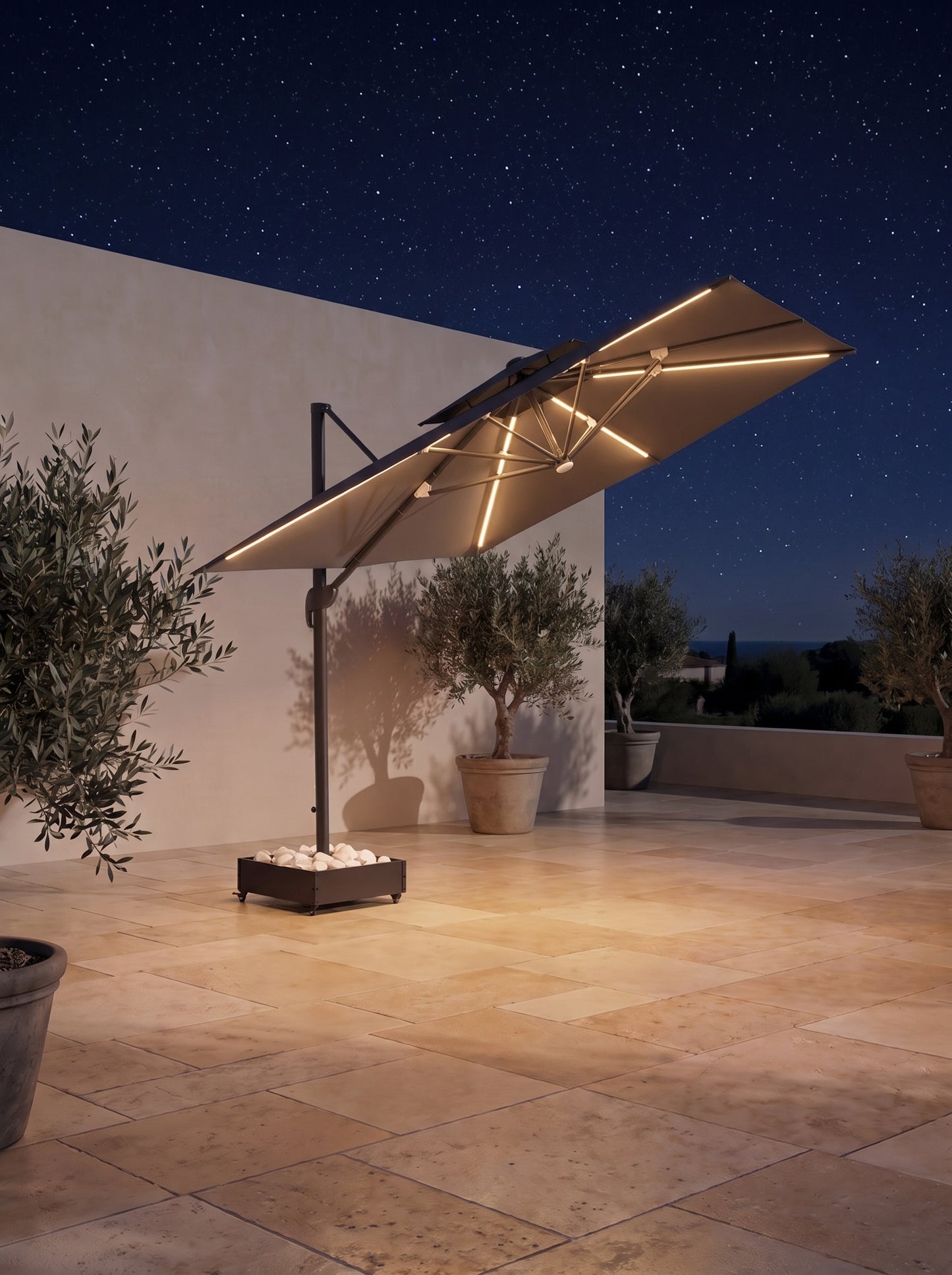 Chimes - Lusso 4m x 3m Rectangular Crank & Tilt LED Cantilever Parasol - Grey