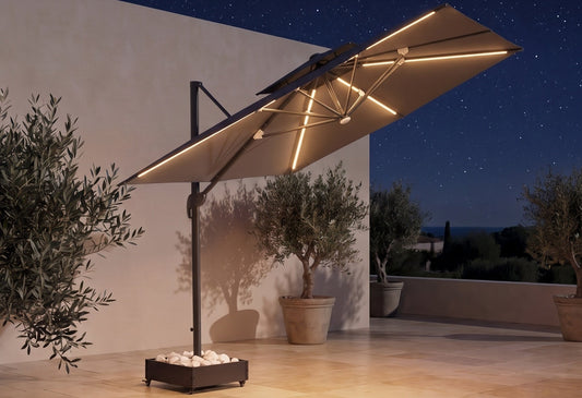 Chimes - Lusso 4m x 3m Rectangular Crank & Tilt Solar LED Cantilever Parasol - Grey