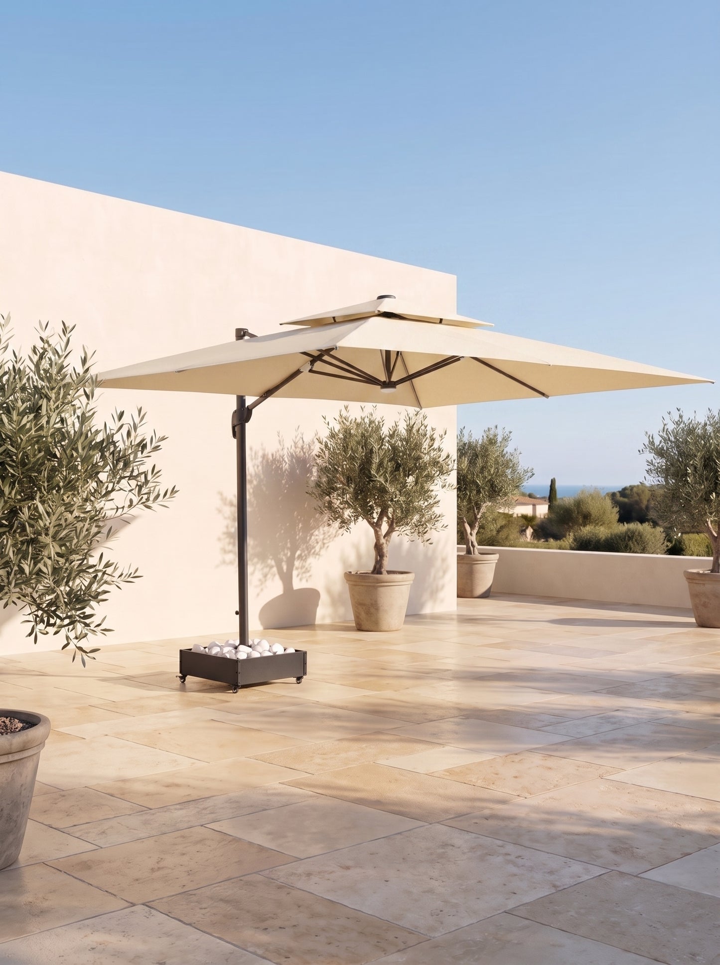 Chimes - Lusso 4m x 3m Rectangular Crank & Tilt LED Cantilever Parasol - Beige