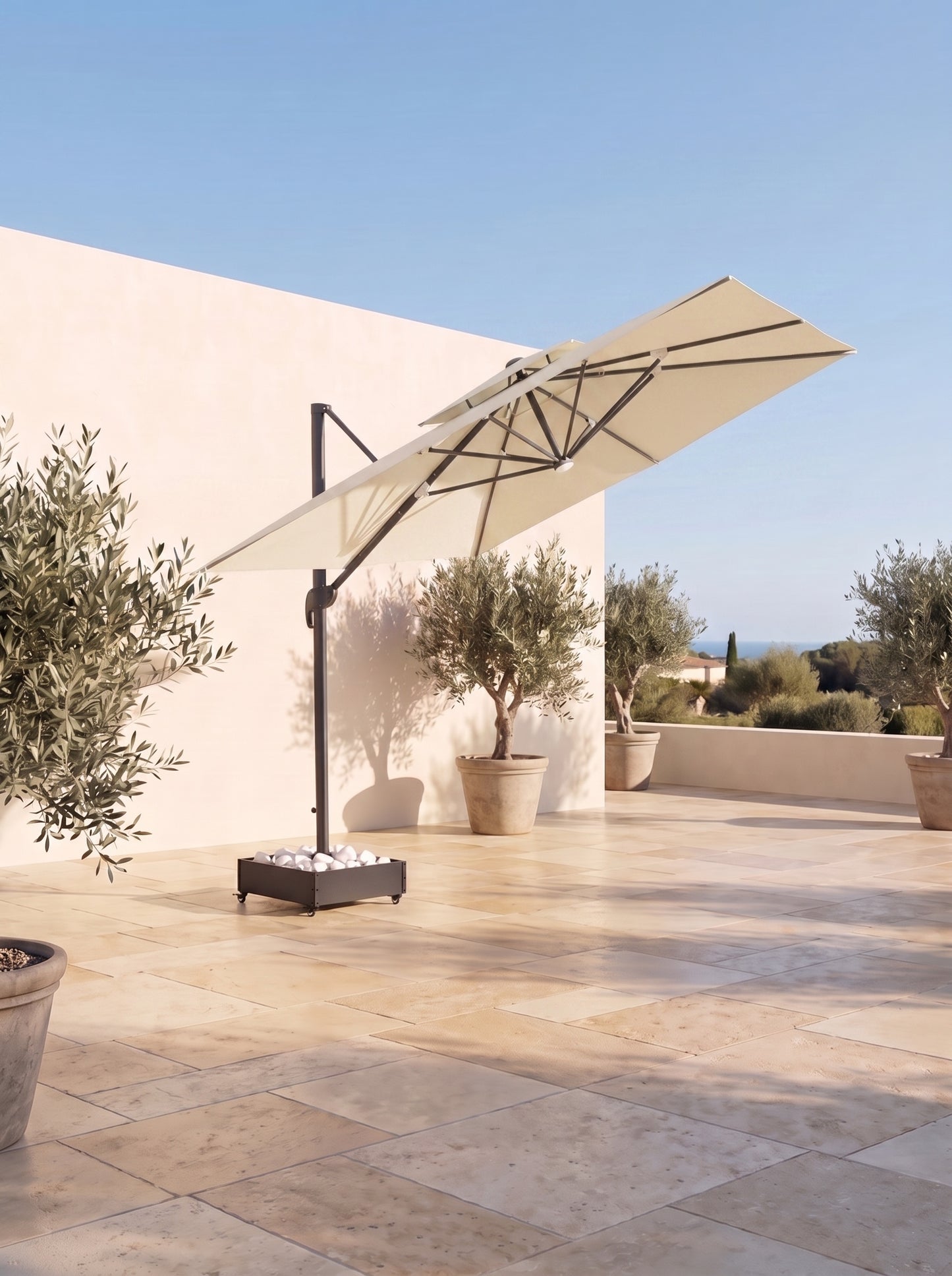 Chimes - Lusso 4m x 3m Rectangular Crank & Tilt LED Cantilever Parasol - Beige