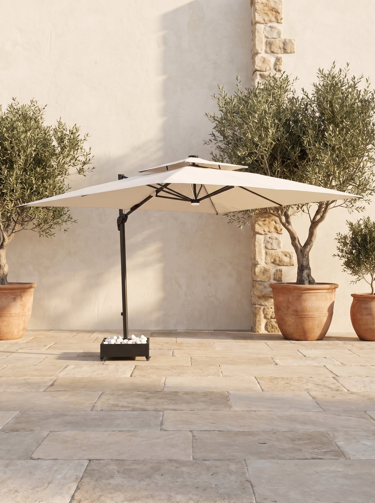 Chimes - Lusso 3m Square Crank & Tilt LED Cantilever Parasol - Beige