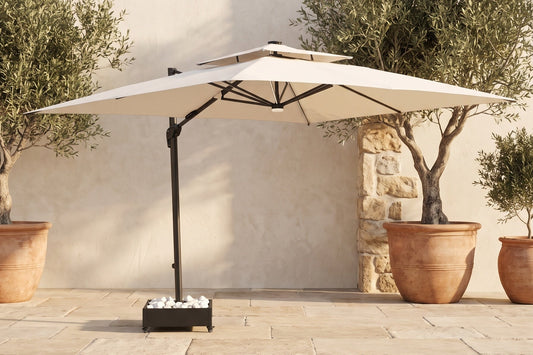 Chimes - Lusso 3m Square Crank & Tilt Solar LED Cantilever Parasol - Beige