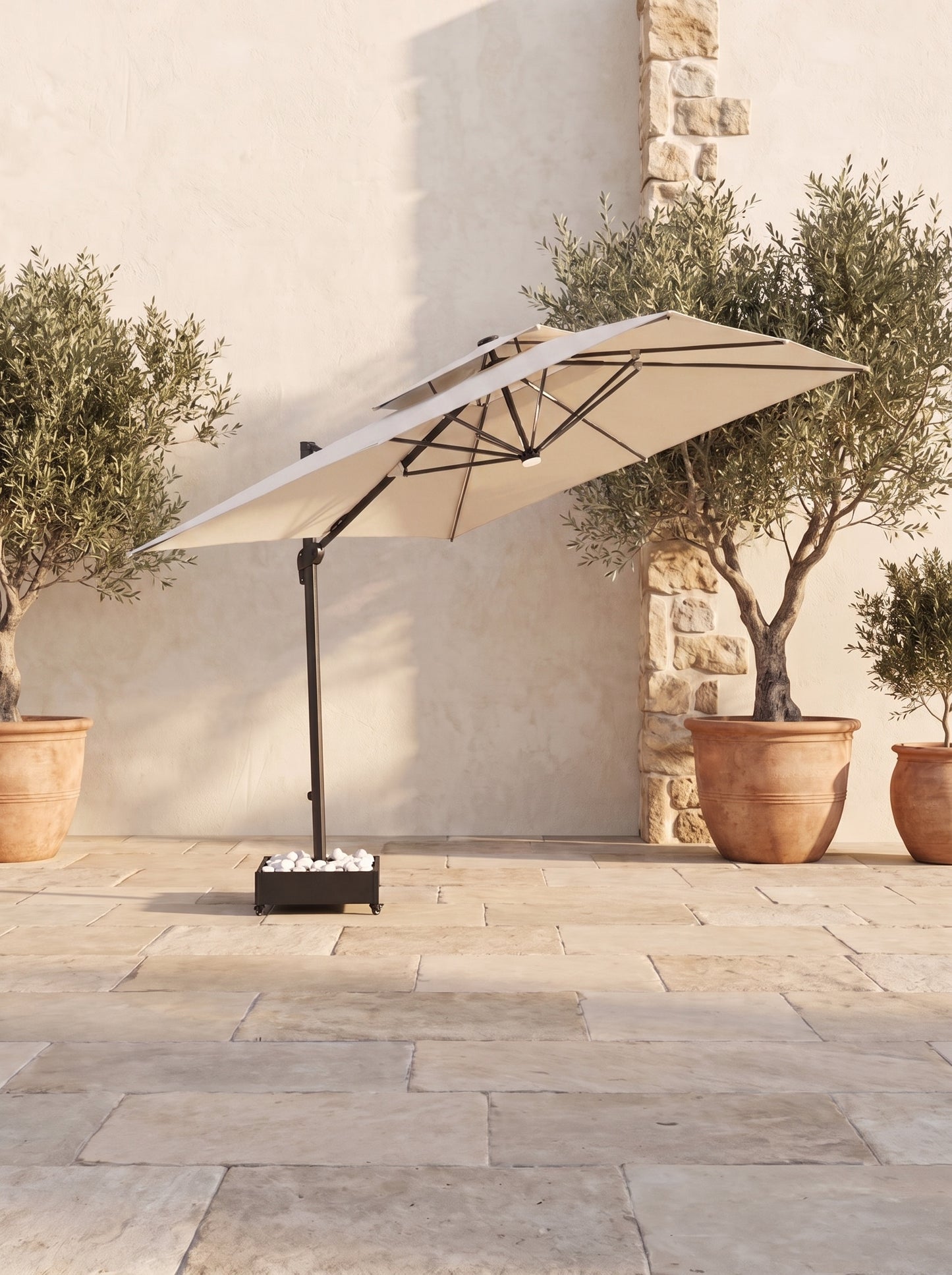 Chimes - Lusso 3m Square Crank & Tilt LED Cantilever Parasol - Beige