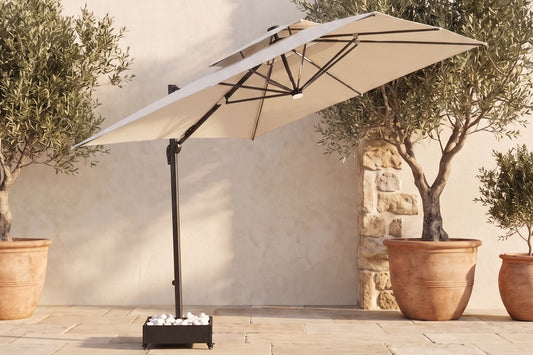 Chimes - Lusso 3m Square Crank & Tilt Solar LED Cantilever Parasol - Beige