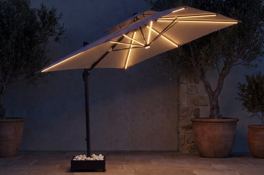 Chimes - Lusso 3m Square Crank & Tilt Solar LED Cantilever Parasol - Beige