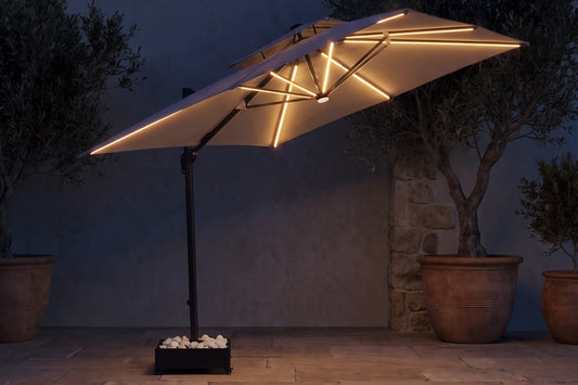 Chimes - Lusso 3m Square Crank & Tilt Solar LED Cantilever Parasol - Grey