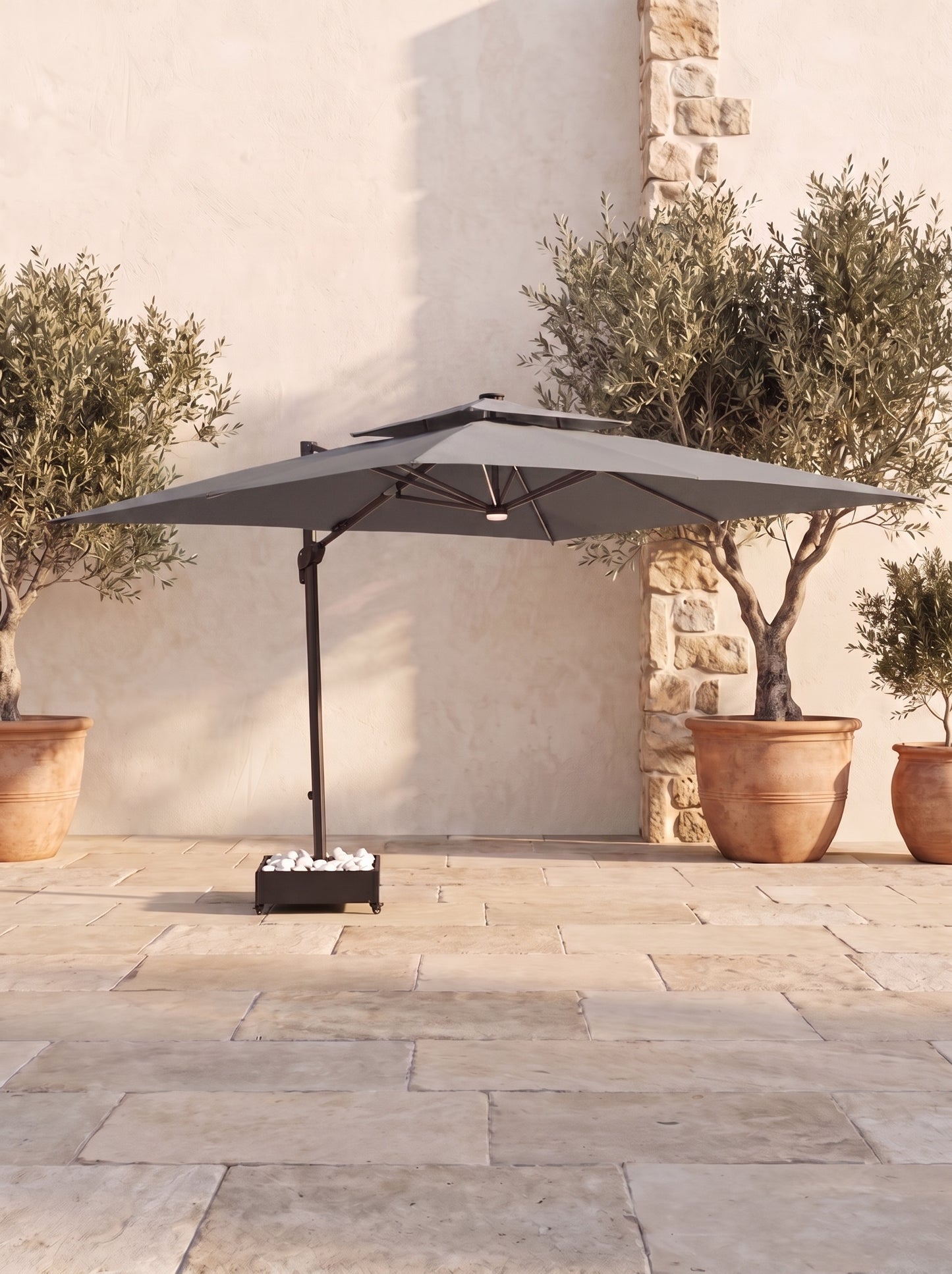Chimes - Lusso 3m Square Crank & Tilt LED Cantilever Parasol - Grey