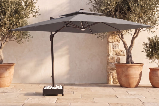 Chimes - Lusso 3m Square Crank & Tilt Solar LED Cantilever Parasol - Grey