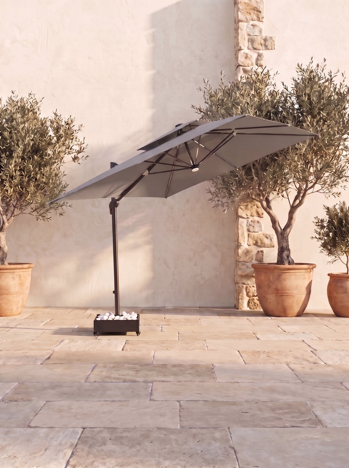 Chimes - Lusso 3m Square Crank & Tilt LED Cantilever Parasol - Grey