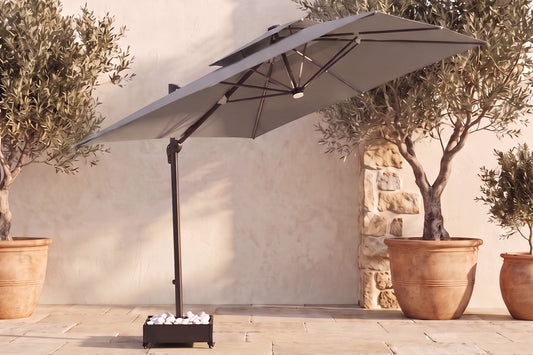 Chimes - Lusso 3m Square Crank & Tilt Solar LED Cantilever Parasol - Grey