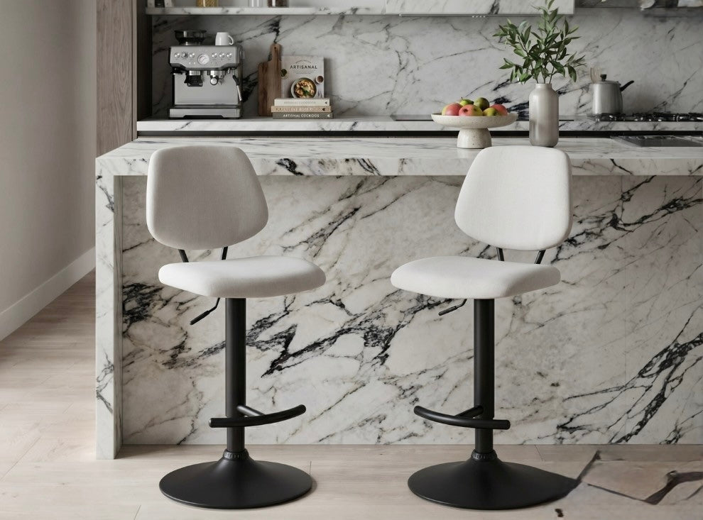 Marine Set of 2 Beige Textured Fabric Bar Chairs