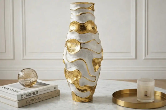 36cm White and Gold Textured Ripples Design