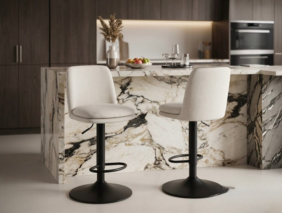 Myla Set of 2 Beige Textured Fabric Cushioned Bar Chairs