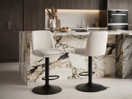 Myla Set of 2 Beige Textured Fabric Cushioned Bar Chairs