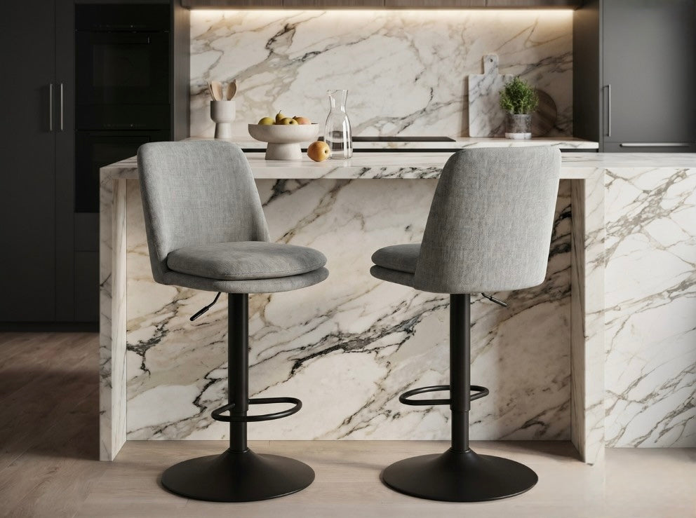 Myla Set of 2 Light Grey Textured Fabric Cushioned Bar Chairs